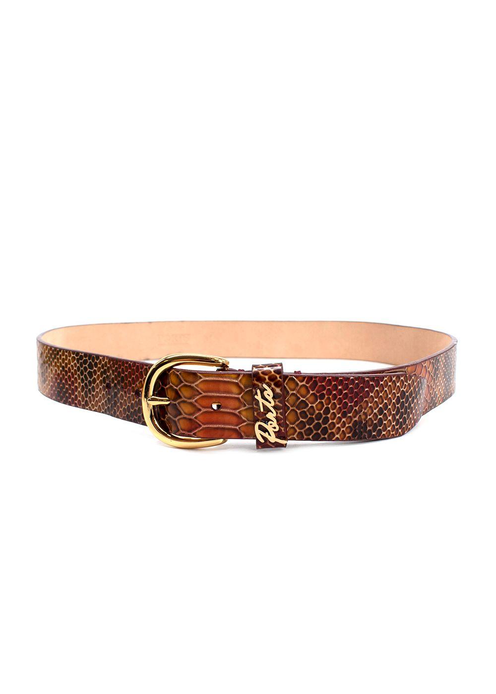 Ports Orange and Red Snakeskin Embossed Leather Belt