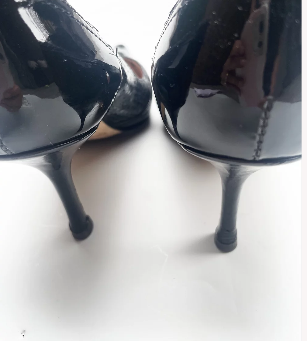 Black patent & snakeskin heeled pumps