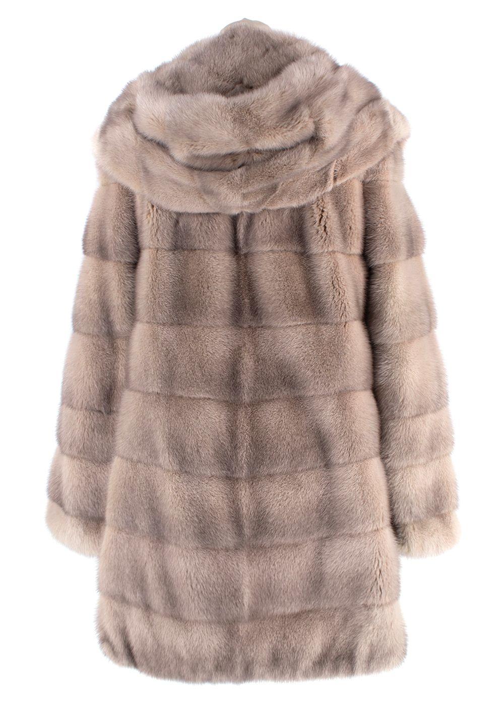 Jos Beige Fine Quality Mink Hooded Fur Coat