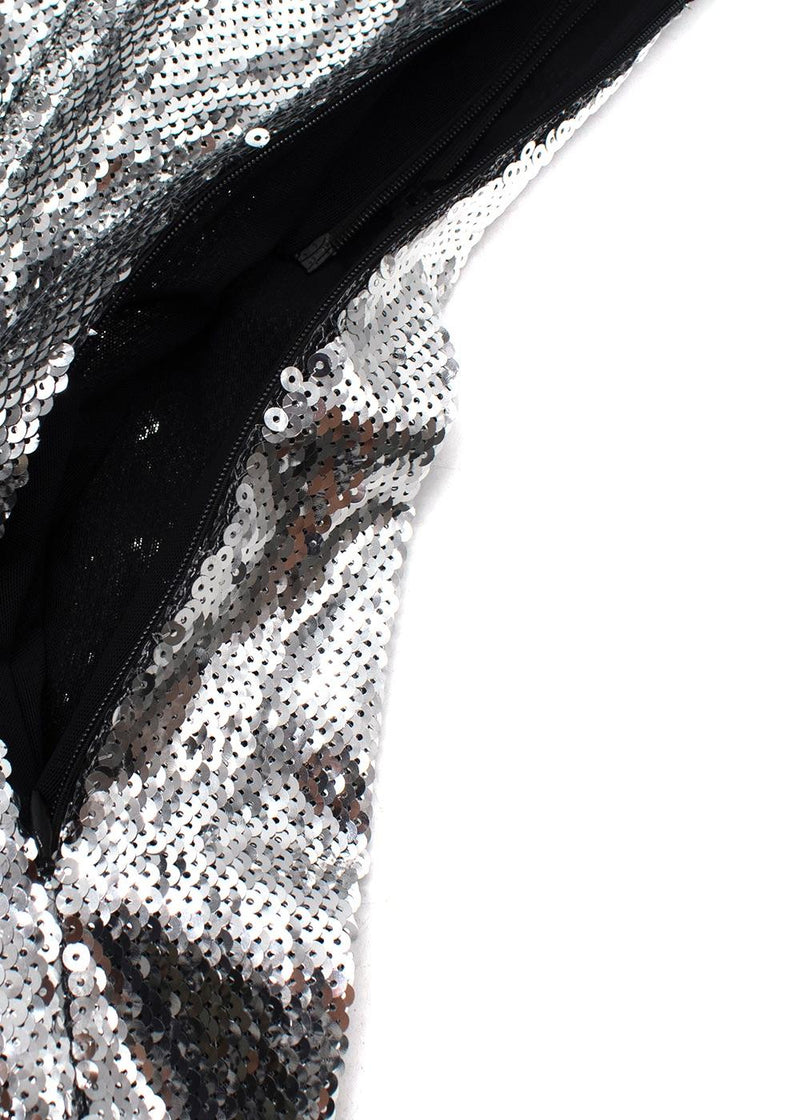 Galvan Silver Sequin Square Neckline Midi Dress