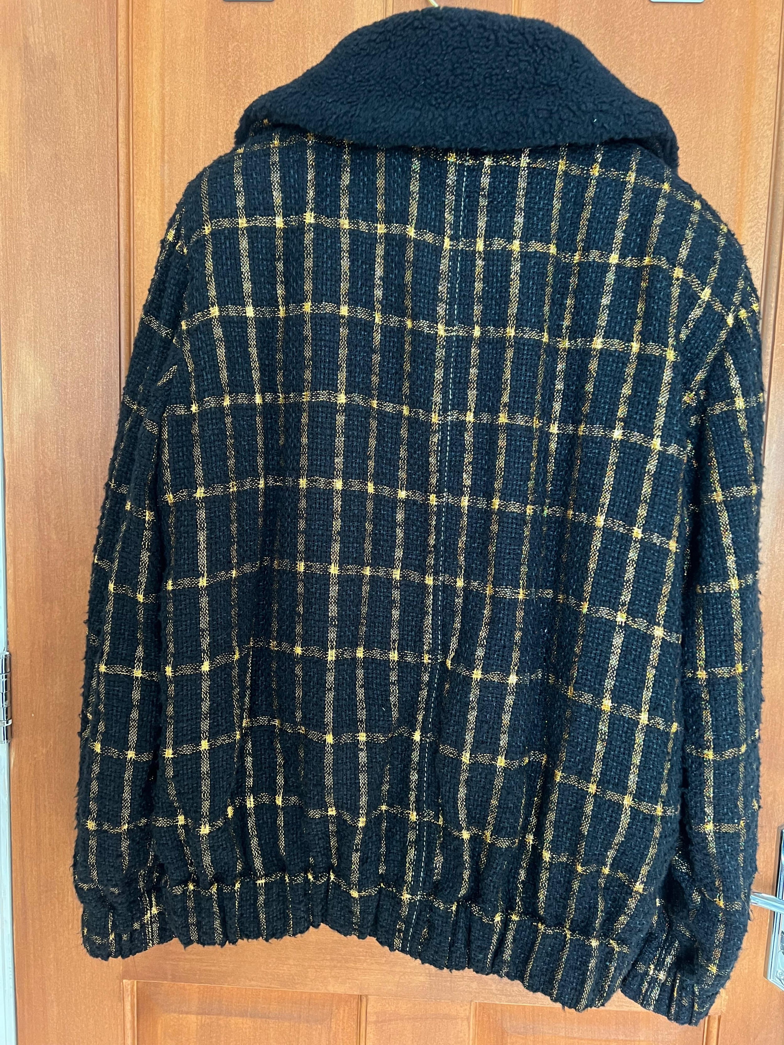 Black And Gold Wool Bomber Jakcet