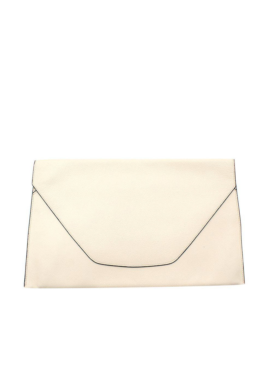 Valextra Cream Leather Envelope Clutch
