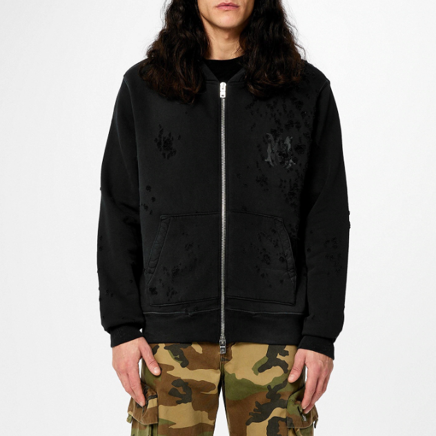 Amiri Black Distressed Shotgun Zip Hoodie SN24