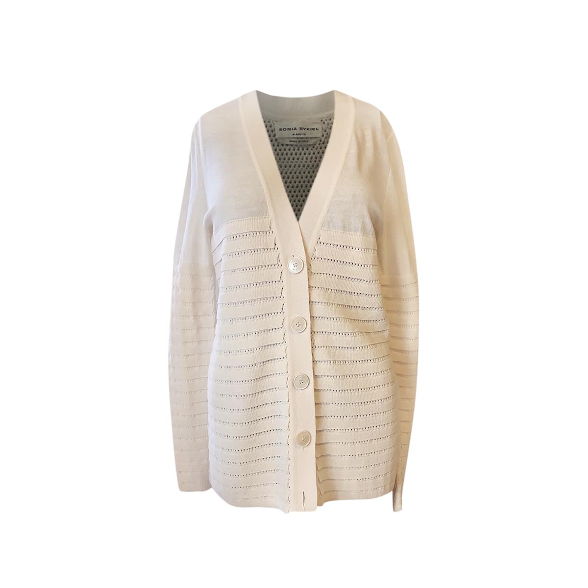 Sonia Rykiel Ivory Open-Weave Longline Cardigan