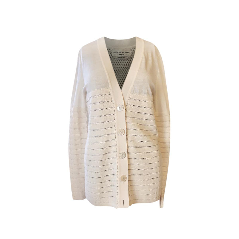 Sonia Rykiel Ivory Open-Weave Longline Cardigan