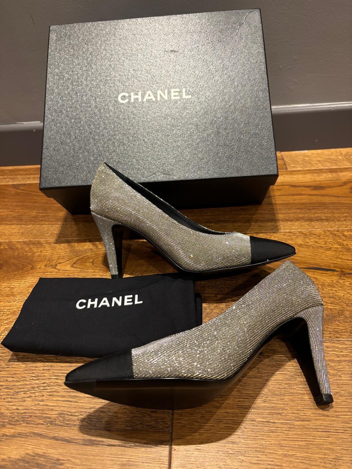Chanel Silver Glitter Pumps