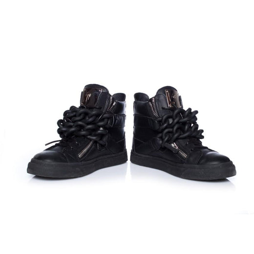 Giuseppe Zanotti Black Double Chain Leather High Top Sneakers