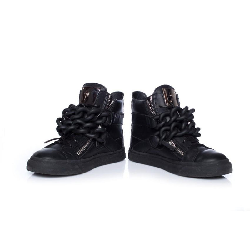 Giuseppe Zanotti Black Double Chain Leather High Top Sneakers