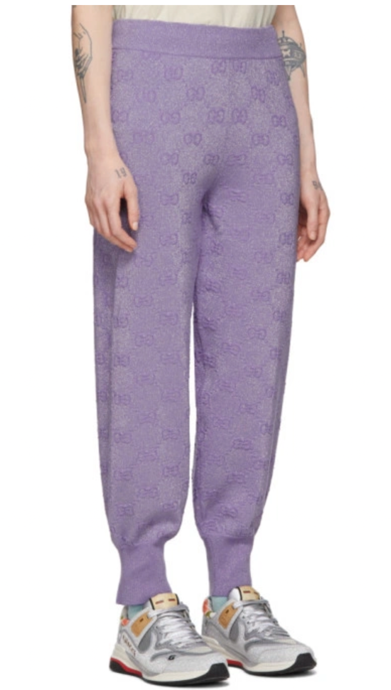 Gucci Lilac Metallic Cuffed Monogram Sweatpants