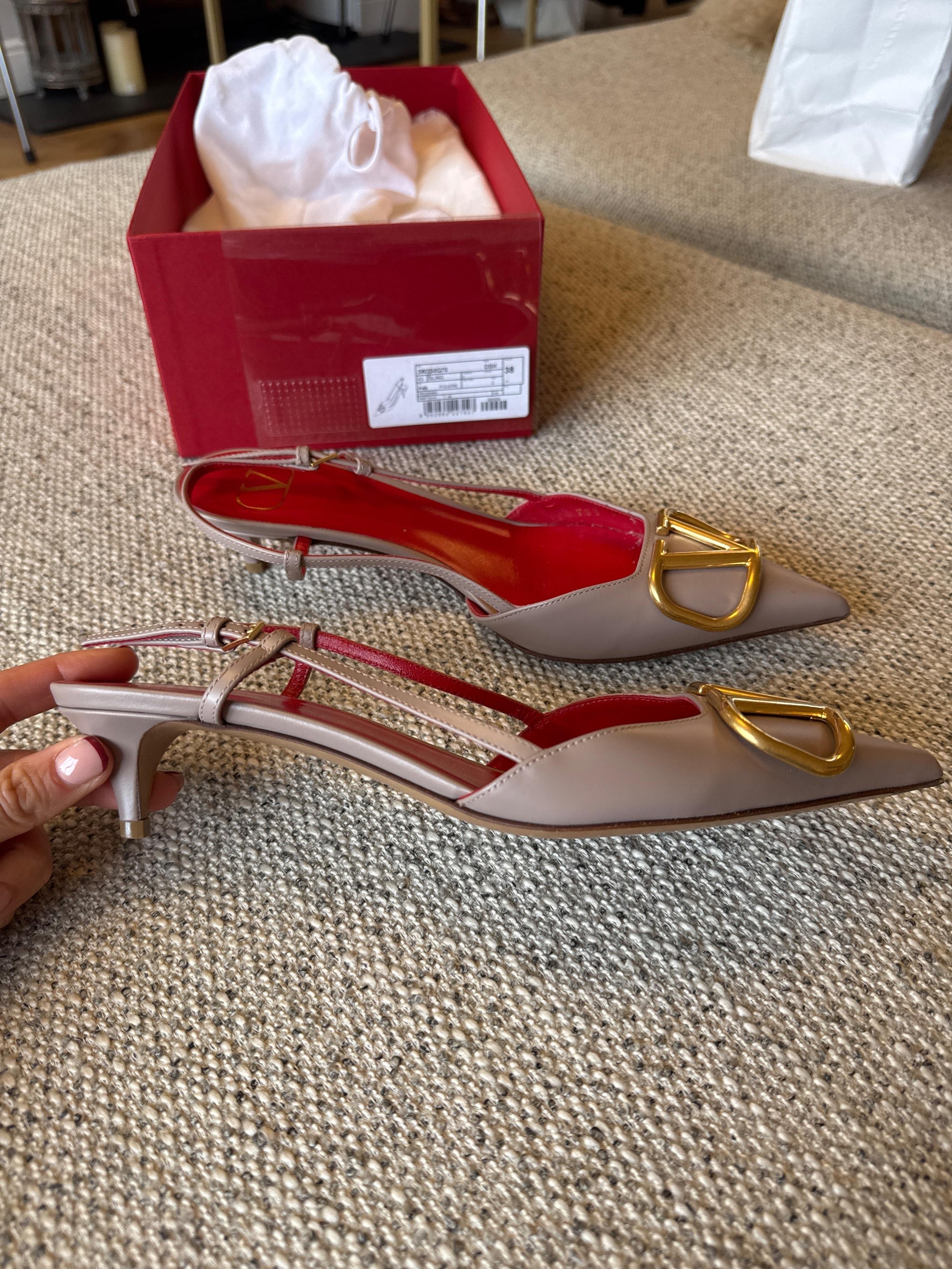 Valentino Beige Kitten Heel Sling Back Pumps