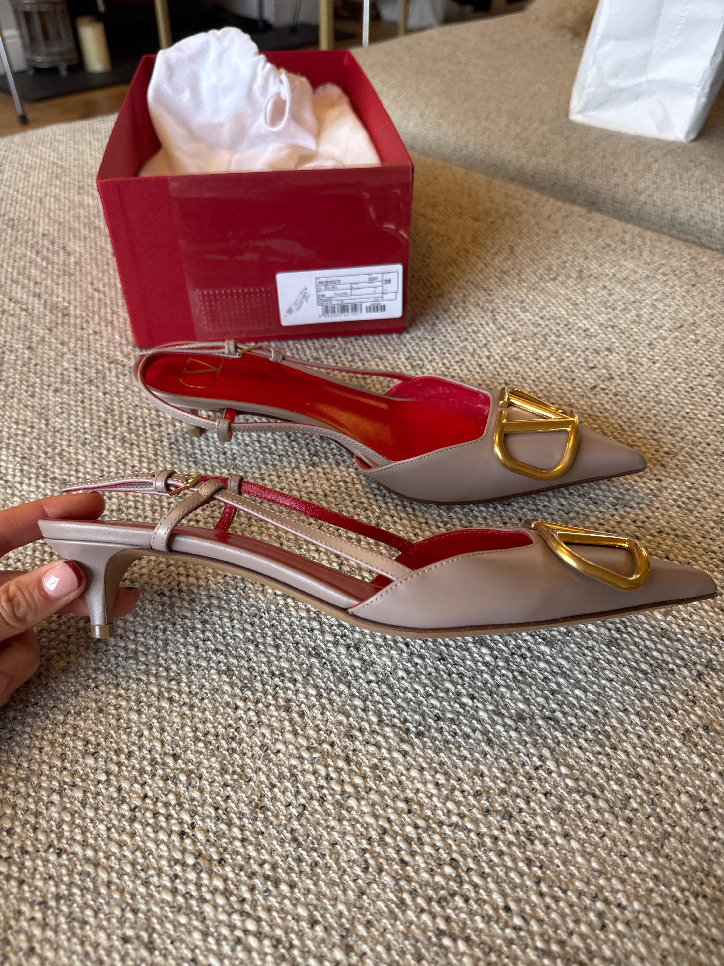 Valentino Beige Kitten Heel Sling Back Pumps