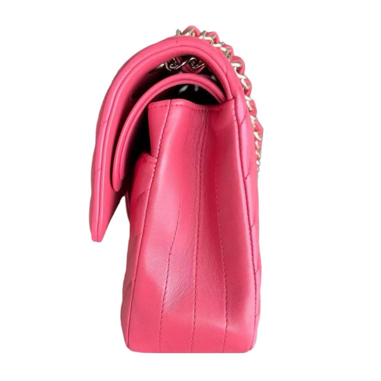 Coral Pink Medium Quilted Chevron Lambskin Classic Double Flap Bag