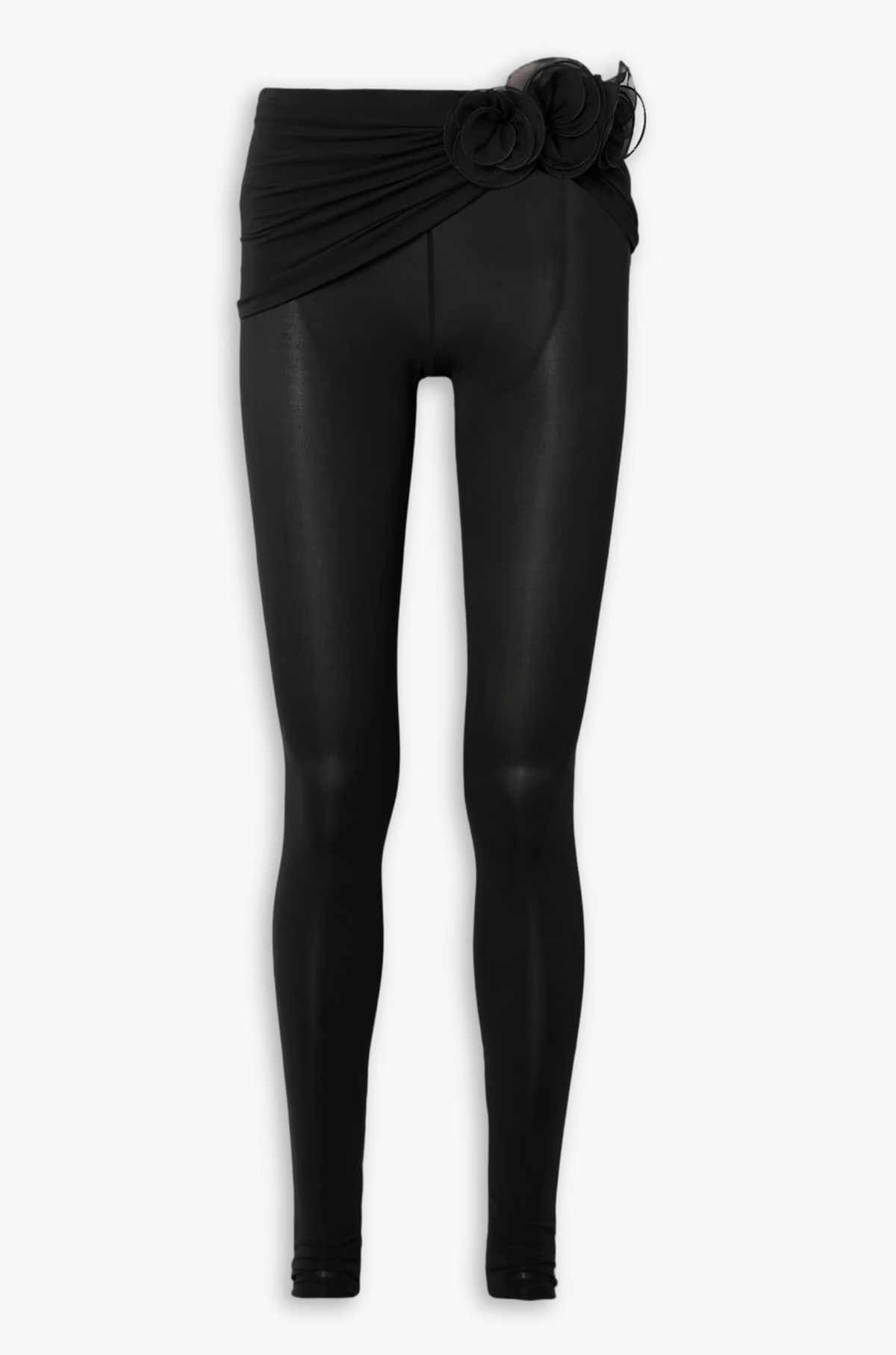 Floral Appliquéd Silk Georgette Trimmed Jersey Trousers