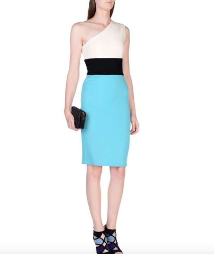Fausto Puglisi Wool & Silk Blend Colour Block One Shoulder Dress