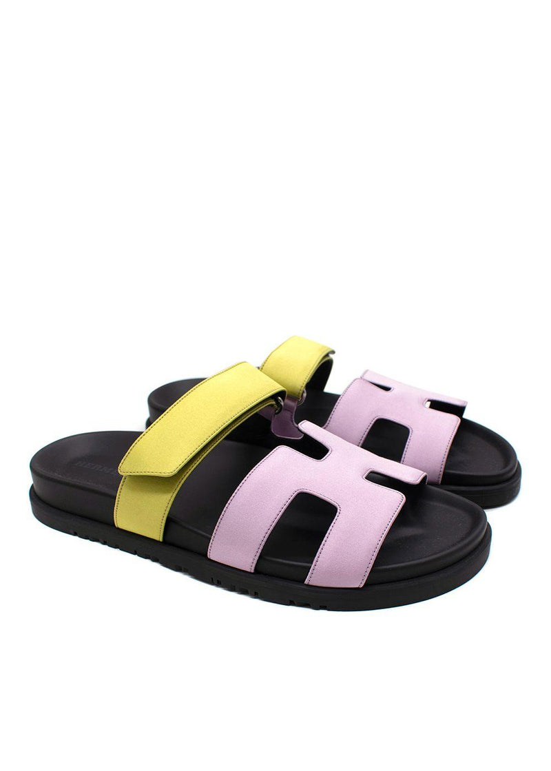Hermes Chypre Sandals in Violet Petale and Vert Lime