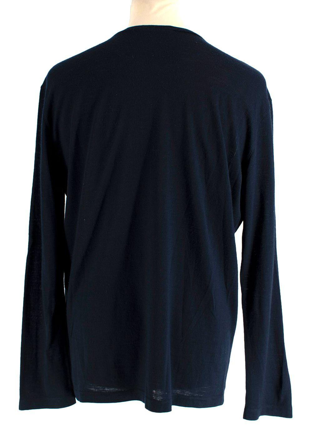 Valentino Navy Wool Blend Long Sleeve T-Shirt