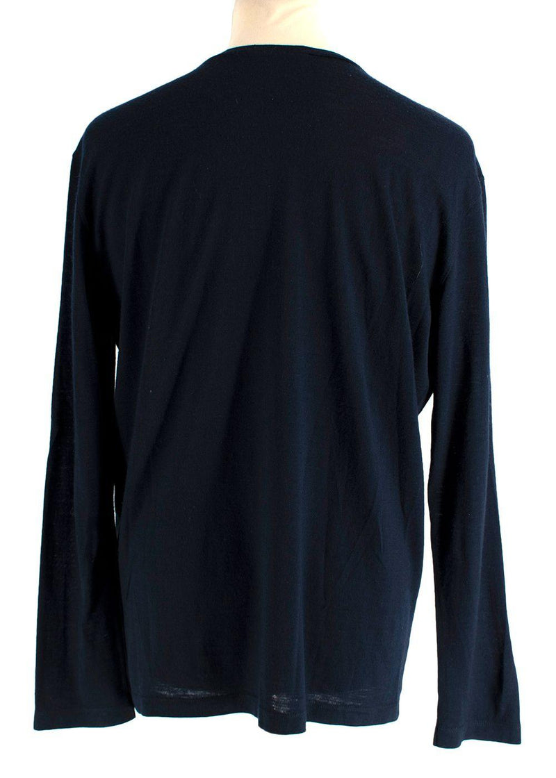 Valentino Navy Wool Blend Long Sleeve T-Shirt