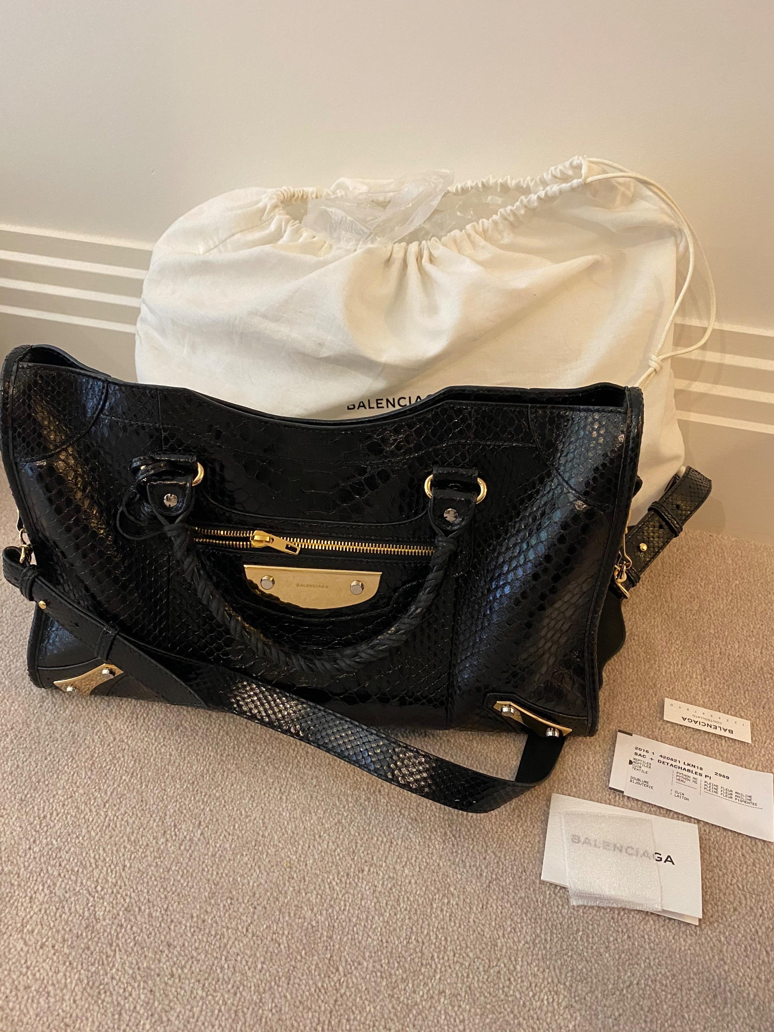 Black Snake Embossed City Bag