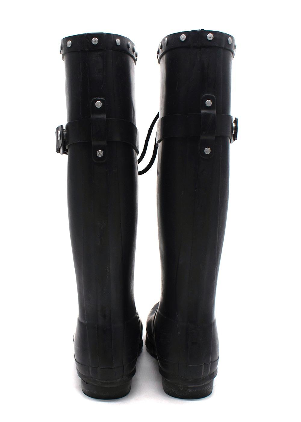 Hunter Black Lace Up Embellished Festival Wellington Boots
