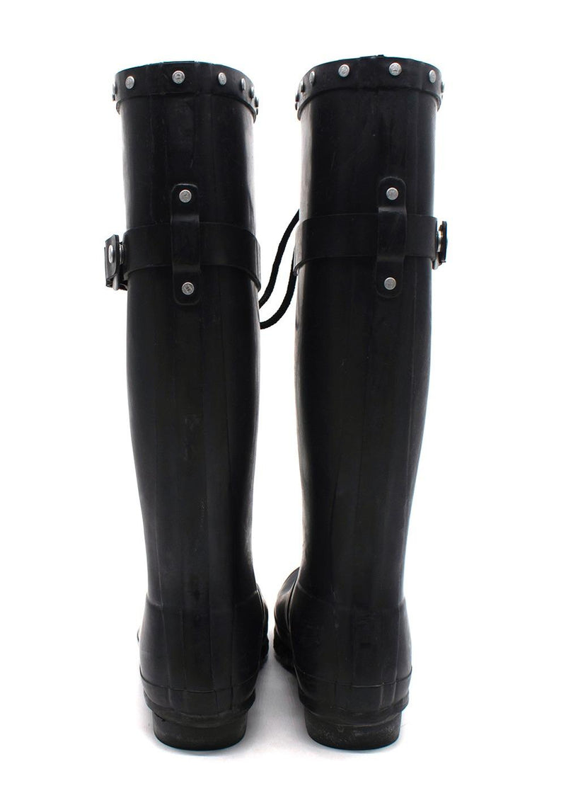 Hunter Black Lace Up Embellished Festival Wellington Boots