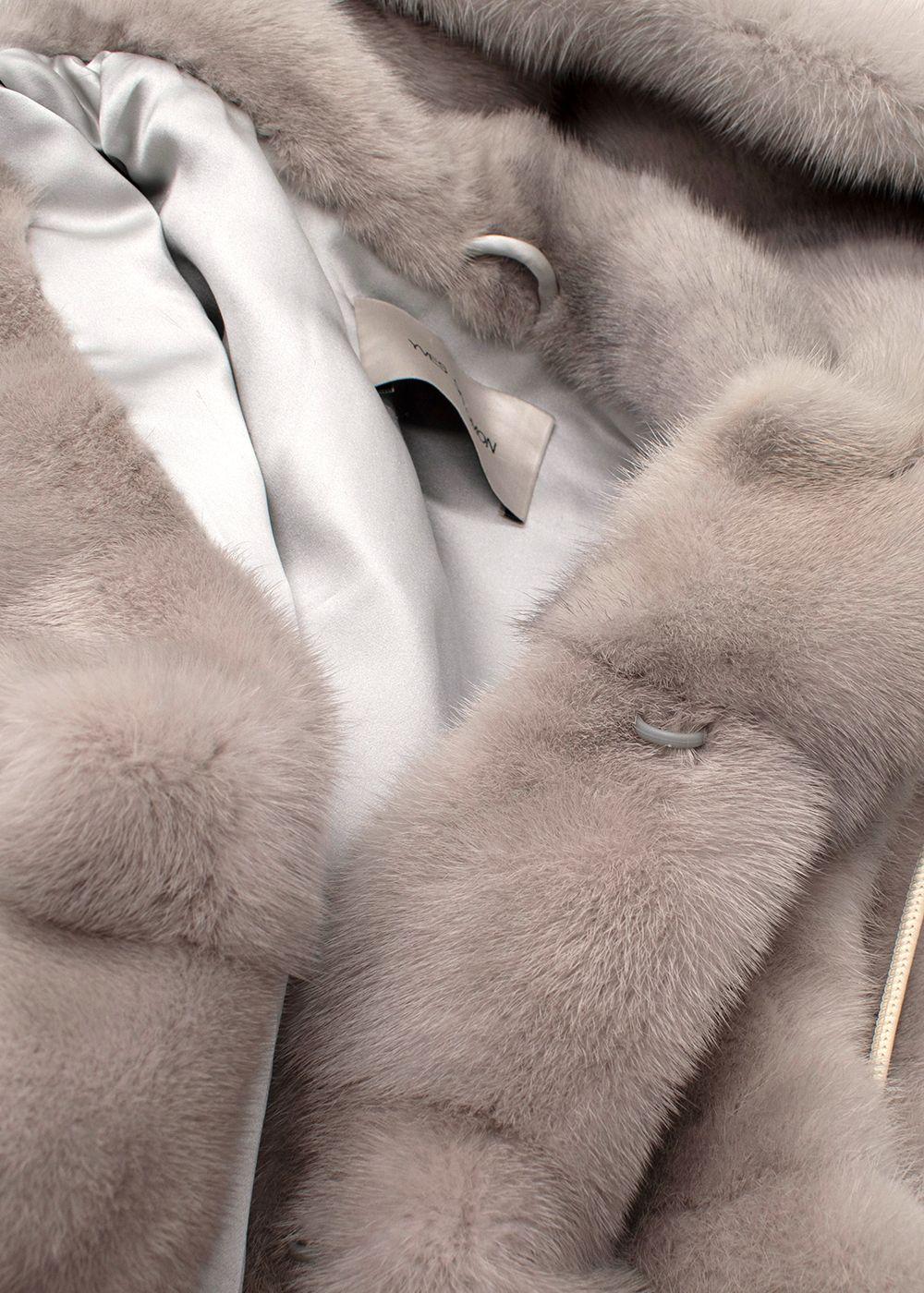 Yves Salomon Grey Mink Fur Hooded Gilet