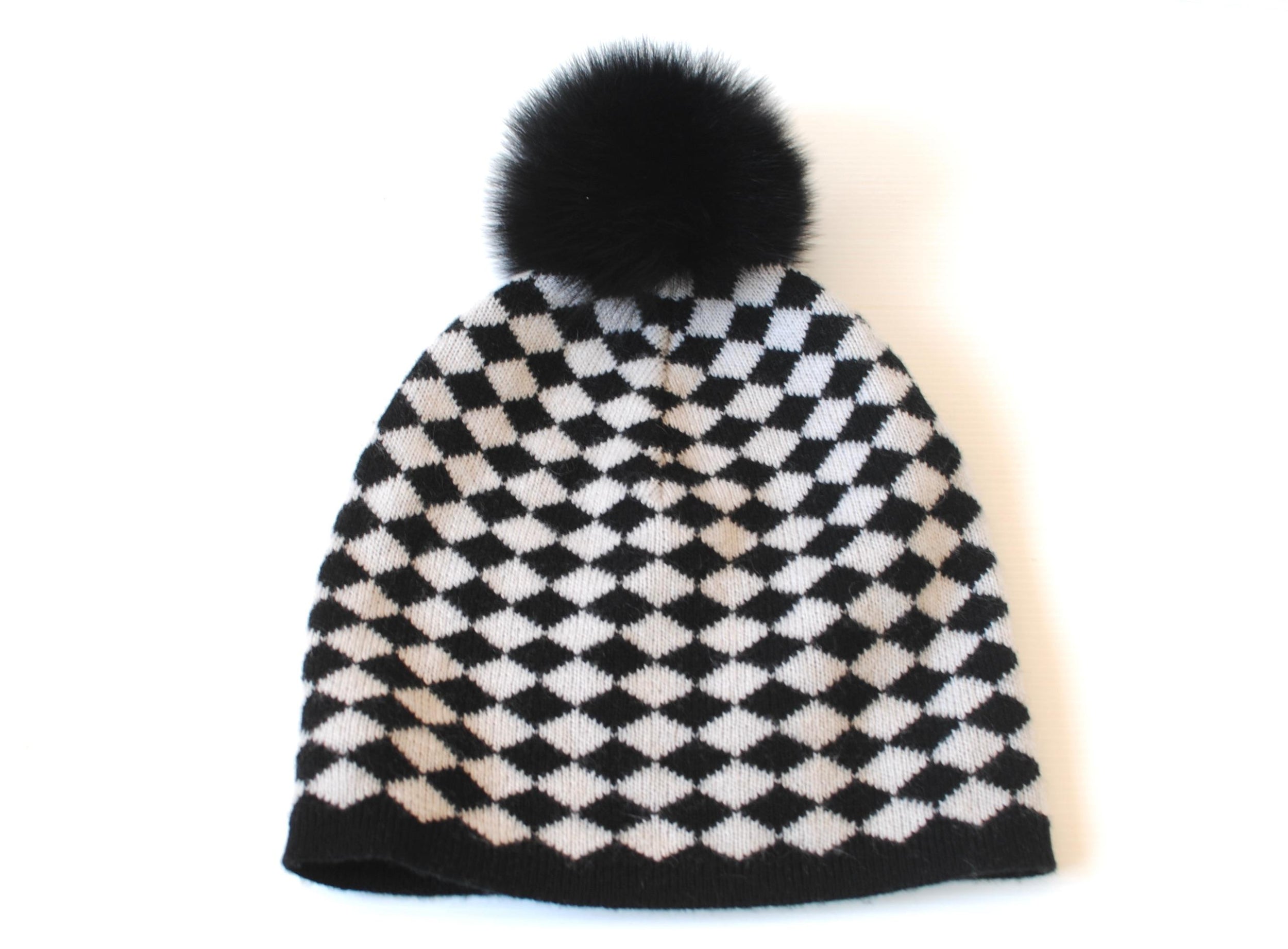 MaxMara Black and White Wool Bobble Hat