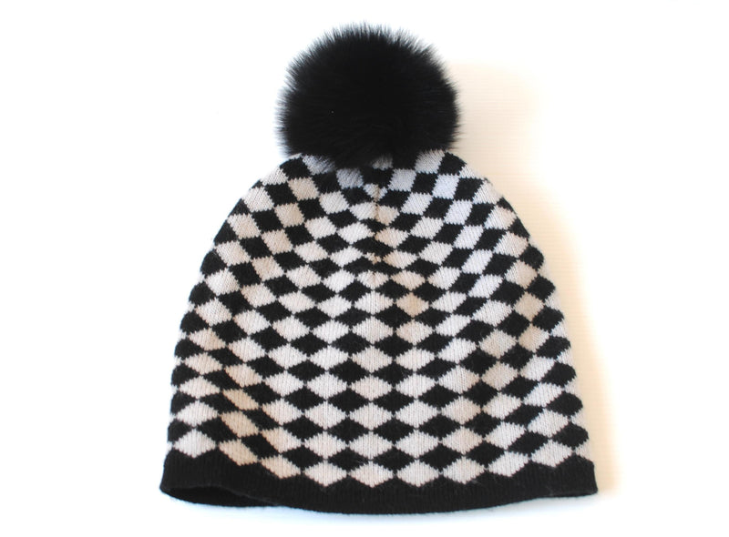 MaxMara Black and White Wool Bobble Hat