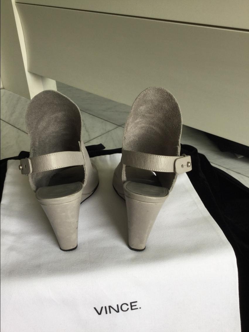 Vince Grey Peep-Toe Wedge Slingback Sandals