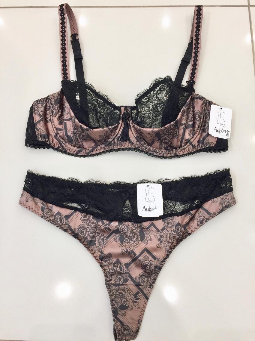 Aubade Art Deco Satin Bra & Tanga Set