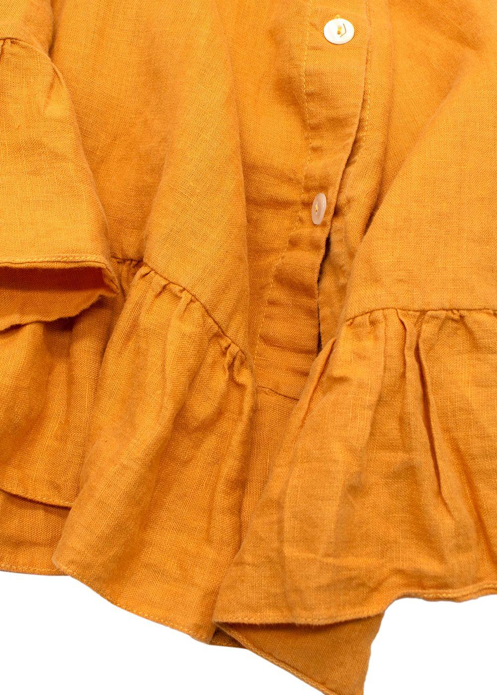 Sleeper Orange Romantica Bardot Linen Midi Dress