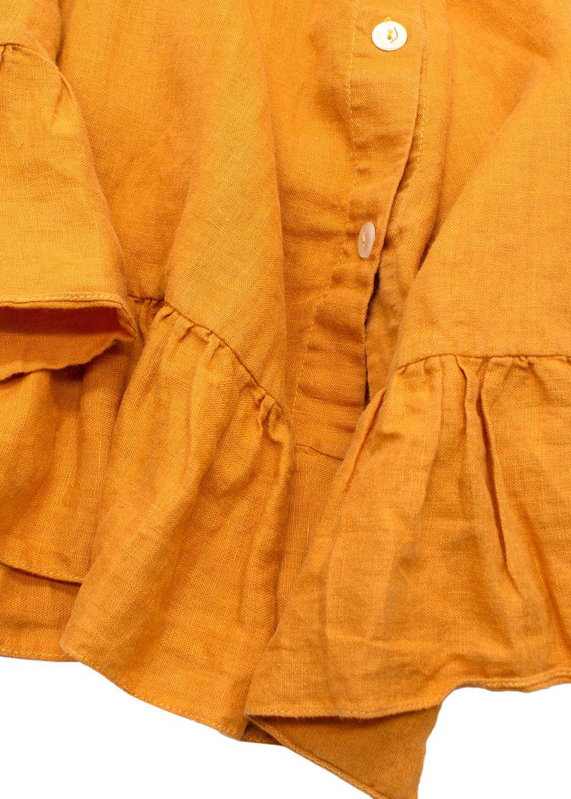 Sleeper Orange Romantica Bardot Linen Midi Dress