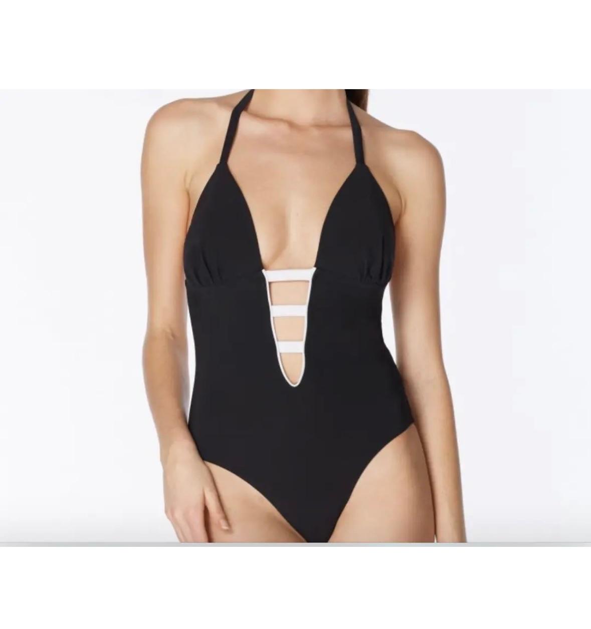 Alexandra Miro Black and White Strap Detail Swimsuit
