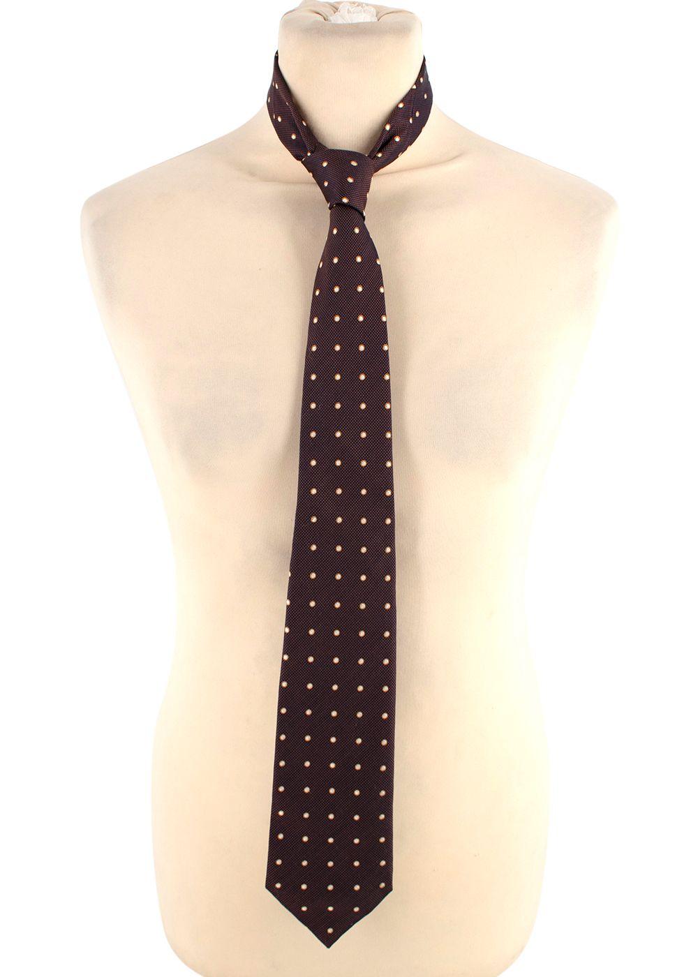 Isaia Navy and Brown Spotted Silk Tie