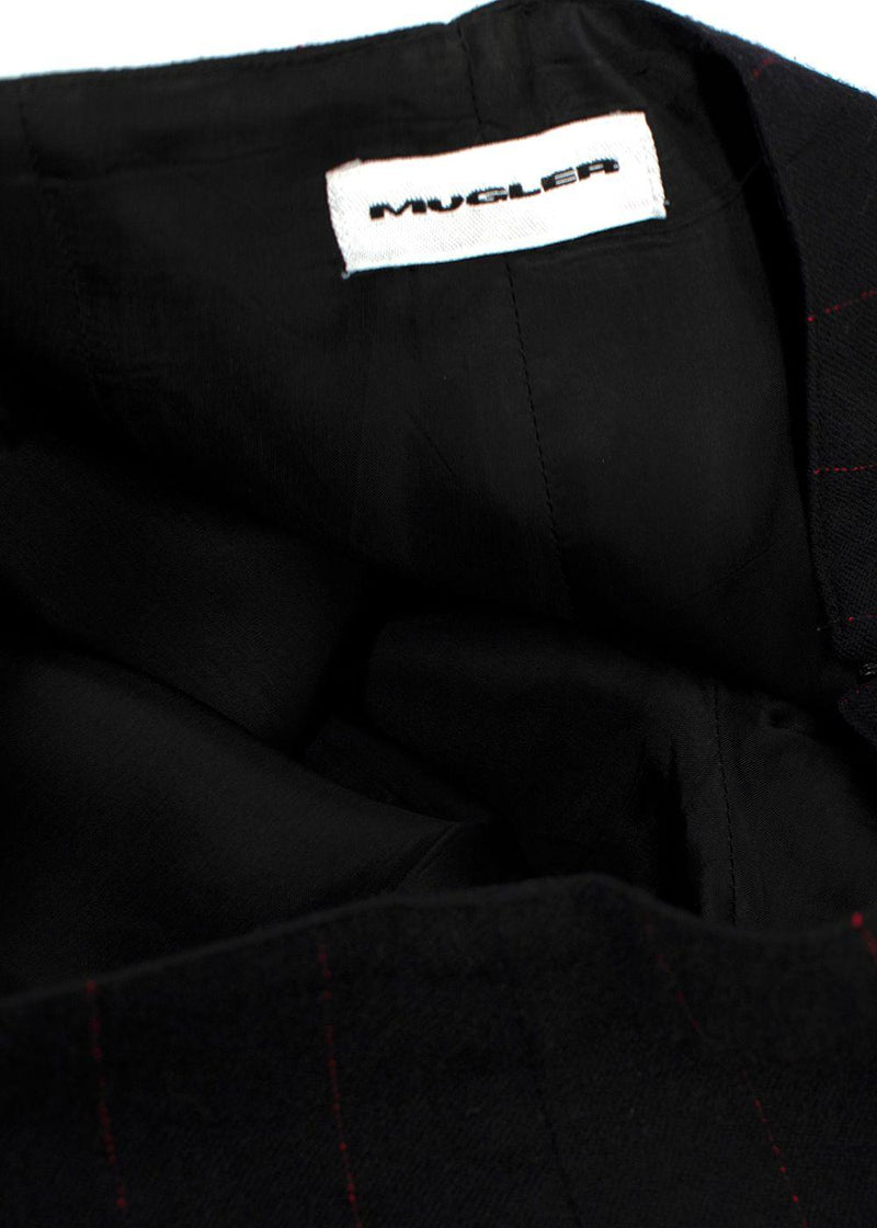 Mugler Black with Red Pinstripe Wool Trousers