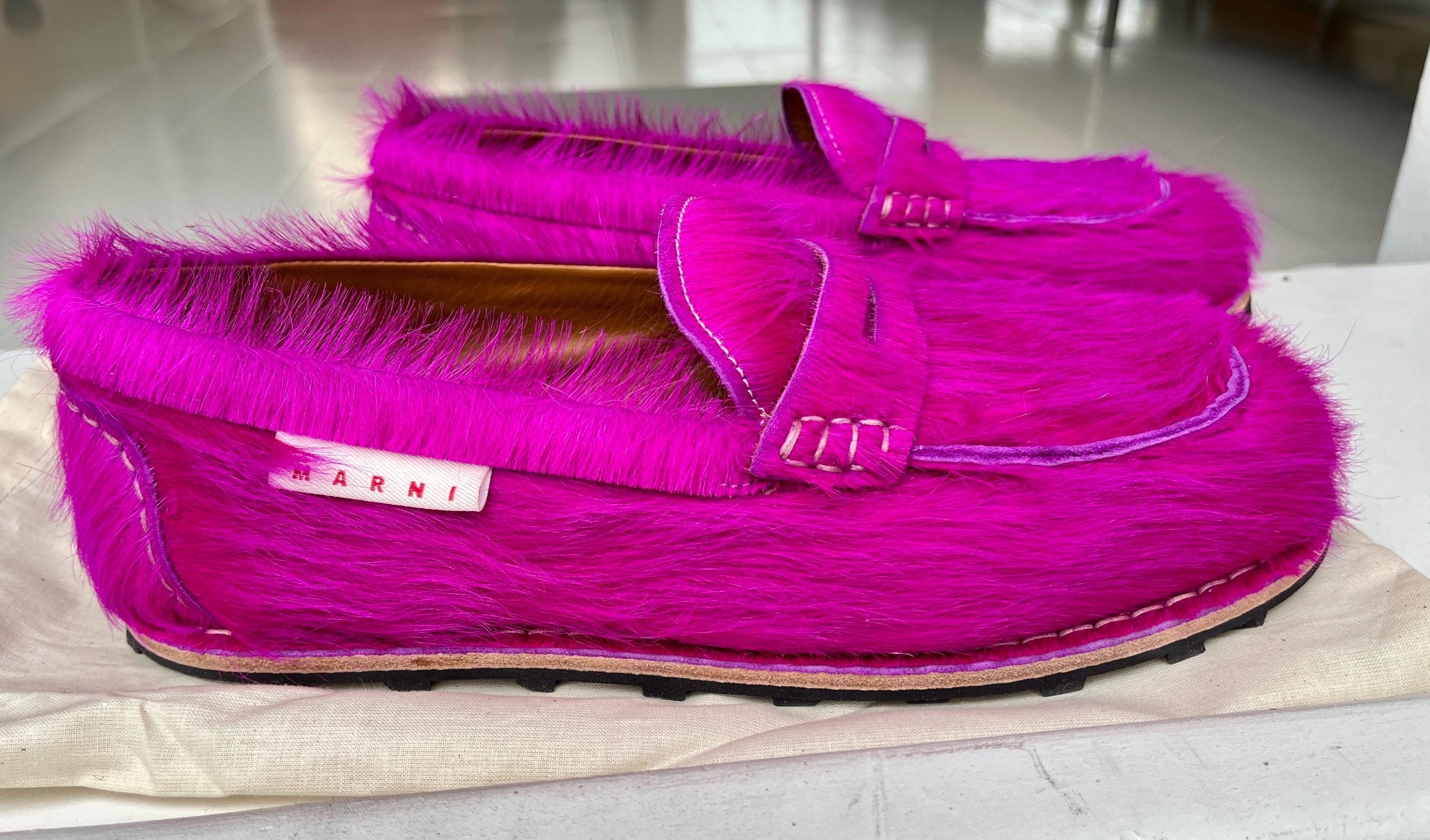 Pink Long Calf Hair Loafers