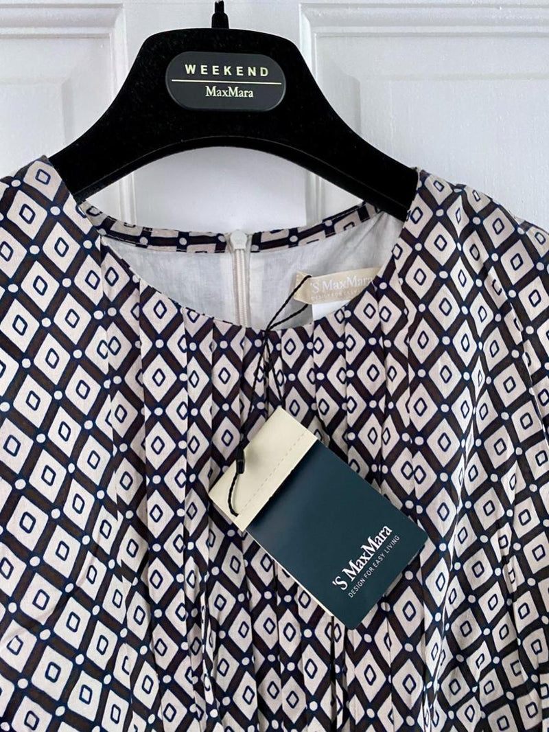 Max Mara Pleated Geometric Print Sleeveless Top