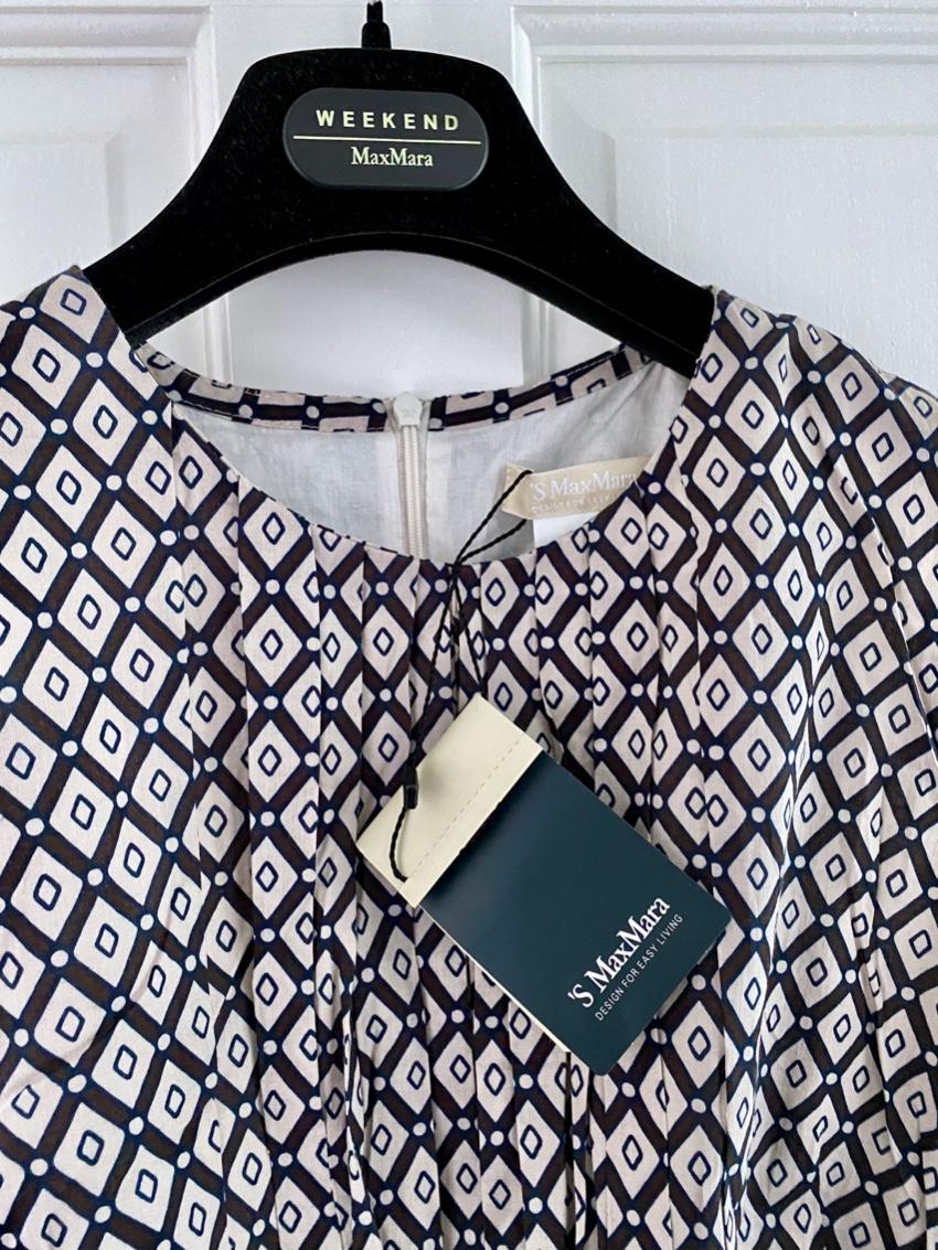 Max Mara Pleated Geometric Print Sleeveless Top