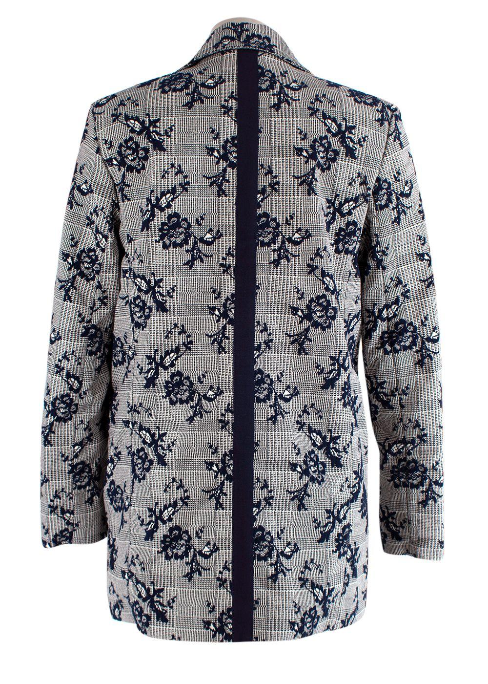 Blue Floral Embroidered Single Breasted Blazer