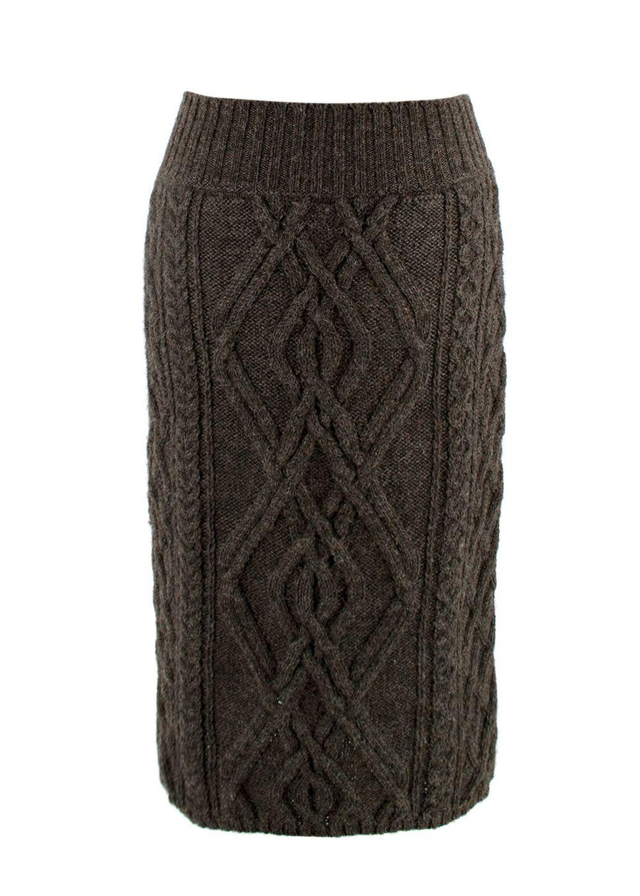 Chloe Grey Cable Knit Merino Wool Pencil Skirt