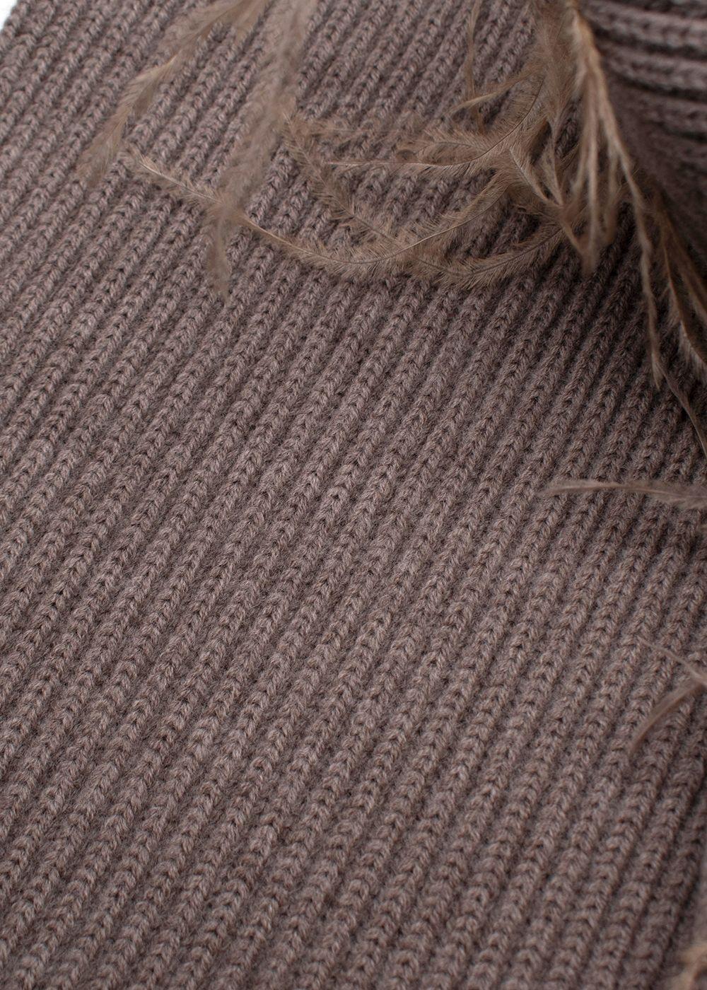 Tanya Taylor Mouse Brown Ostrich Feather Detailing Wool Scarf