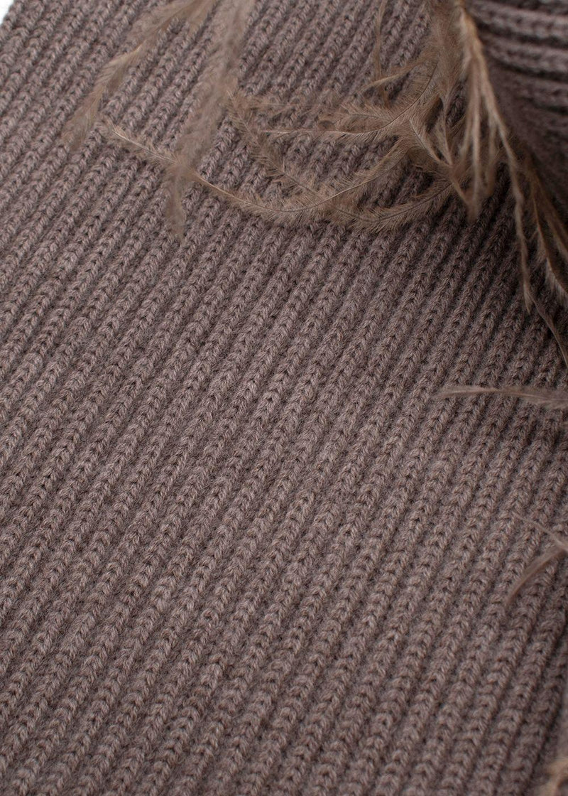 Tanya Taylor Mouse Brown Ostrich Feather Detailing Wool Scarf