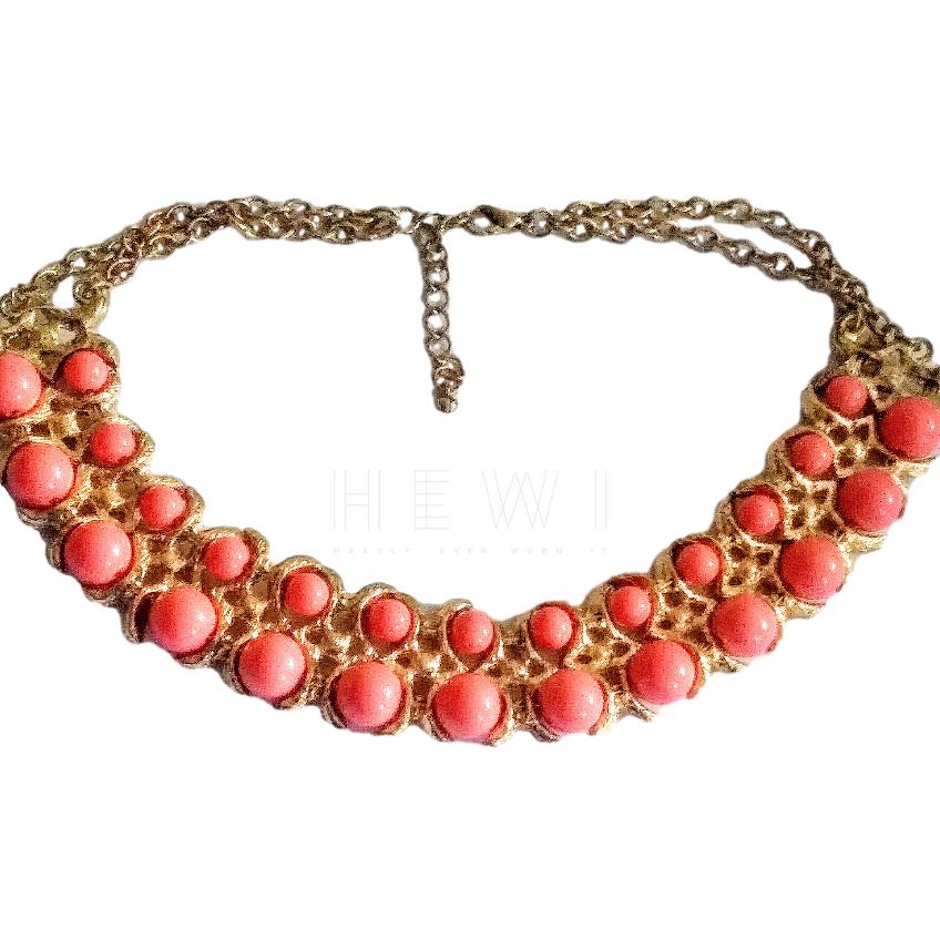 Bespoke coral colour and crystal statement choker/necklace