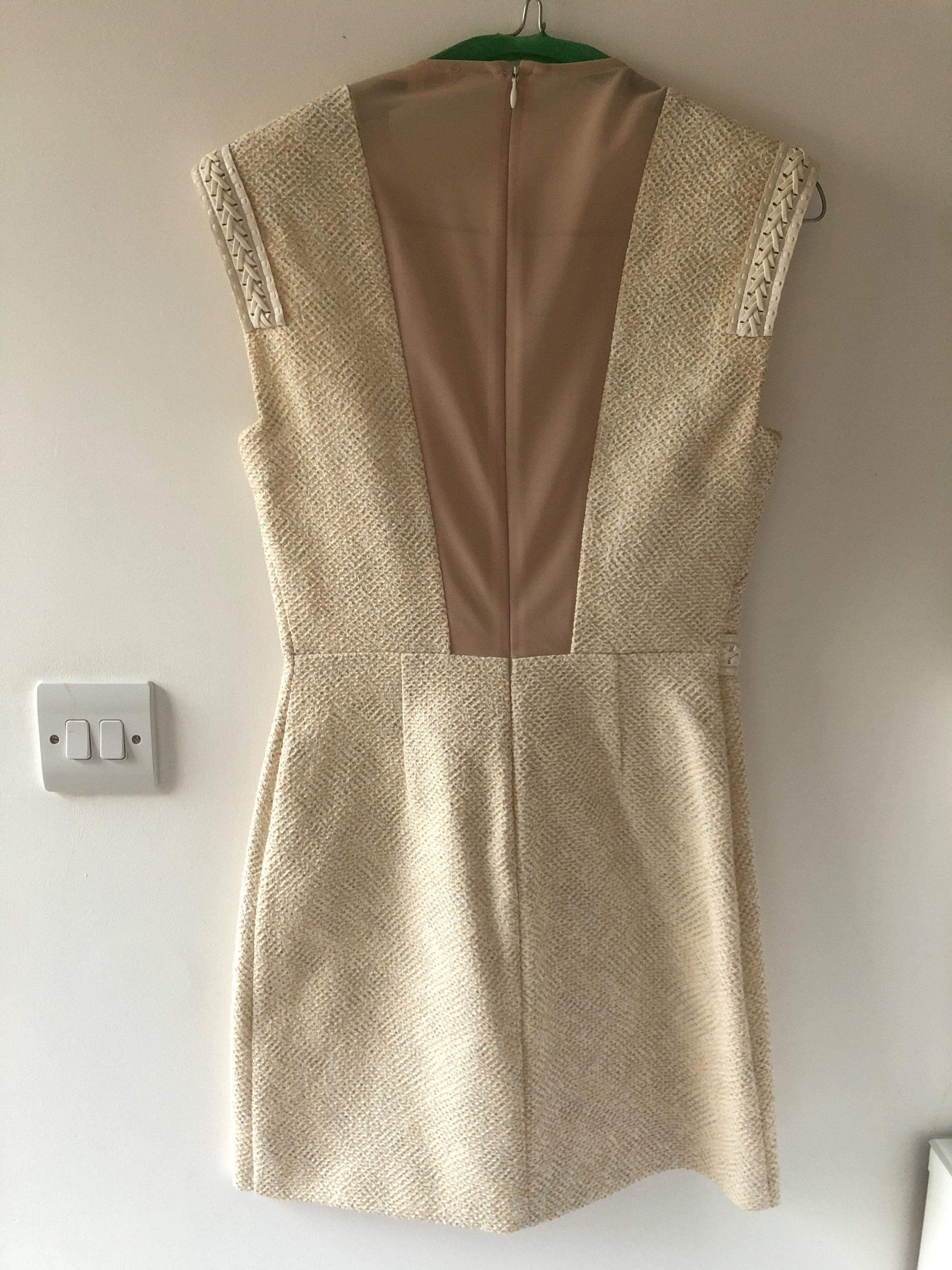 Beige Tweed  Woven Trimmed Mini Dress