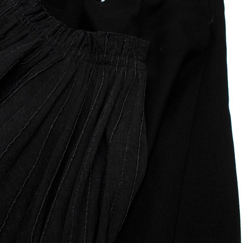 Sacai Black Wool Pleated Denim Skirt Midi Dress