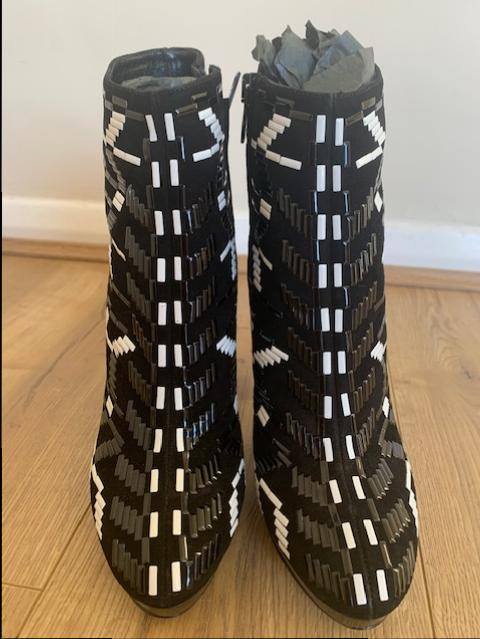 Burberry Prorsum Black & White Beaded Suede 115 Ankle Boots