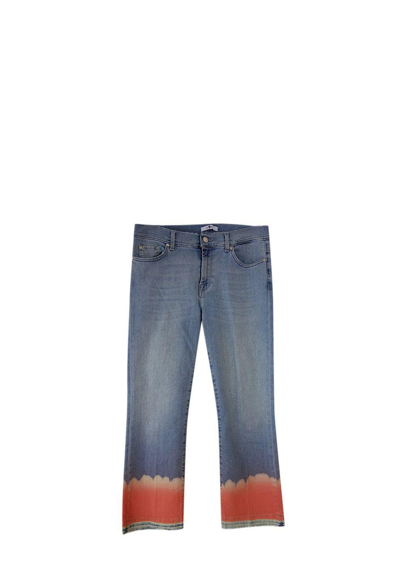 Mid-Wash Coral Bleach Denim Cropped Jeans