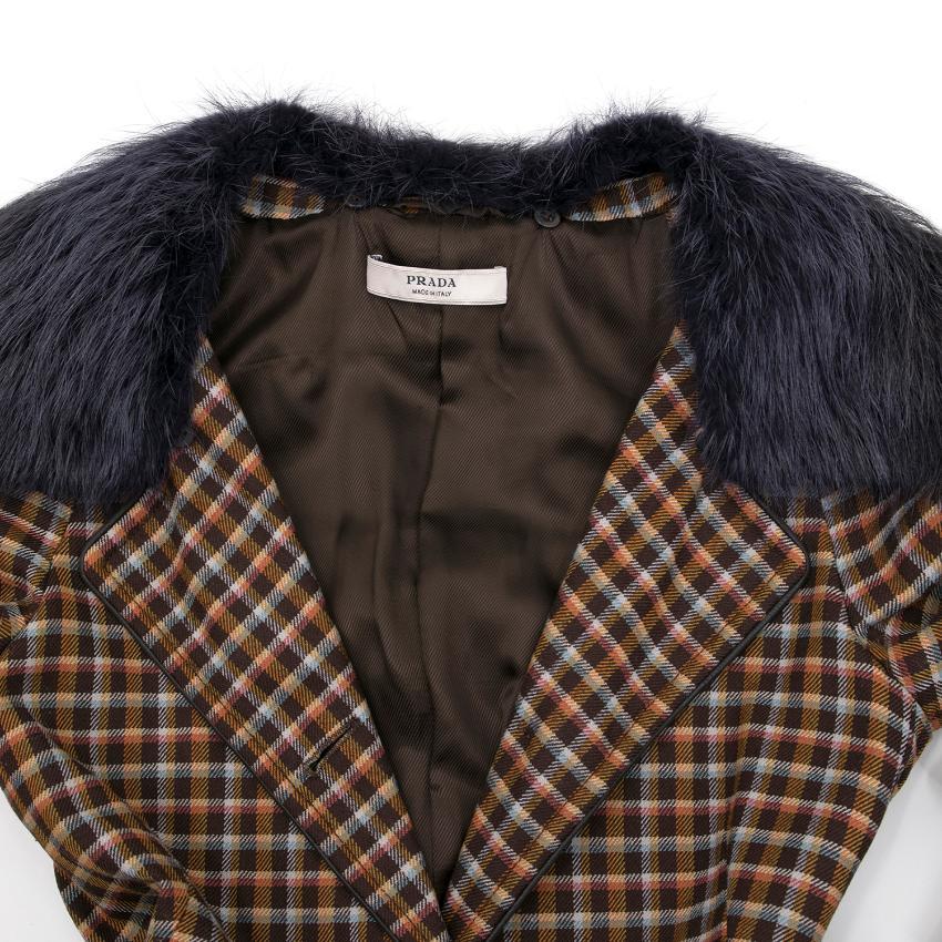 Prada Wool  Check Midi Coat