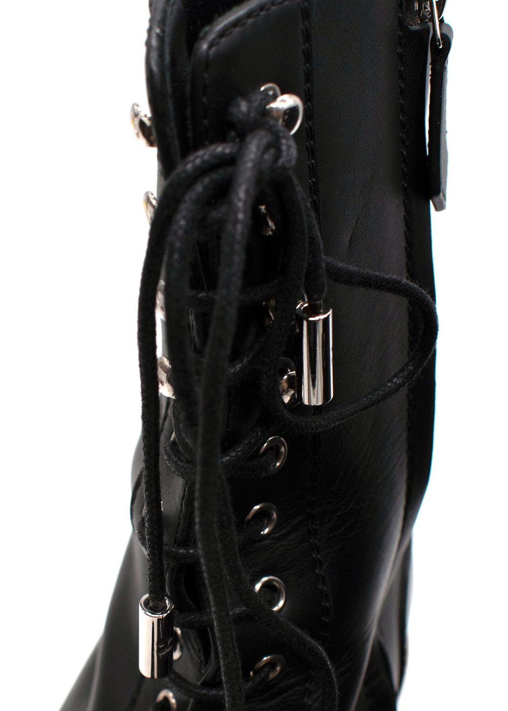 Hermes Black Leather Lace Up Platform Boots