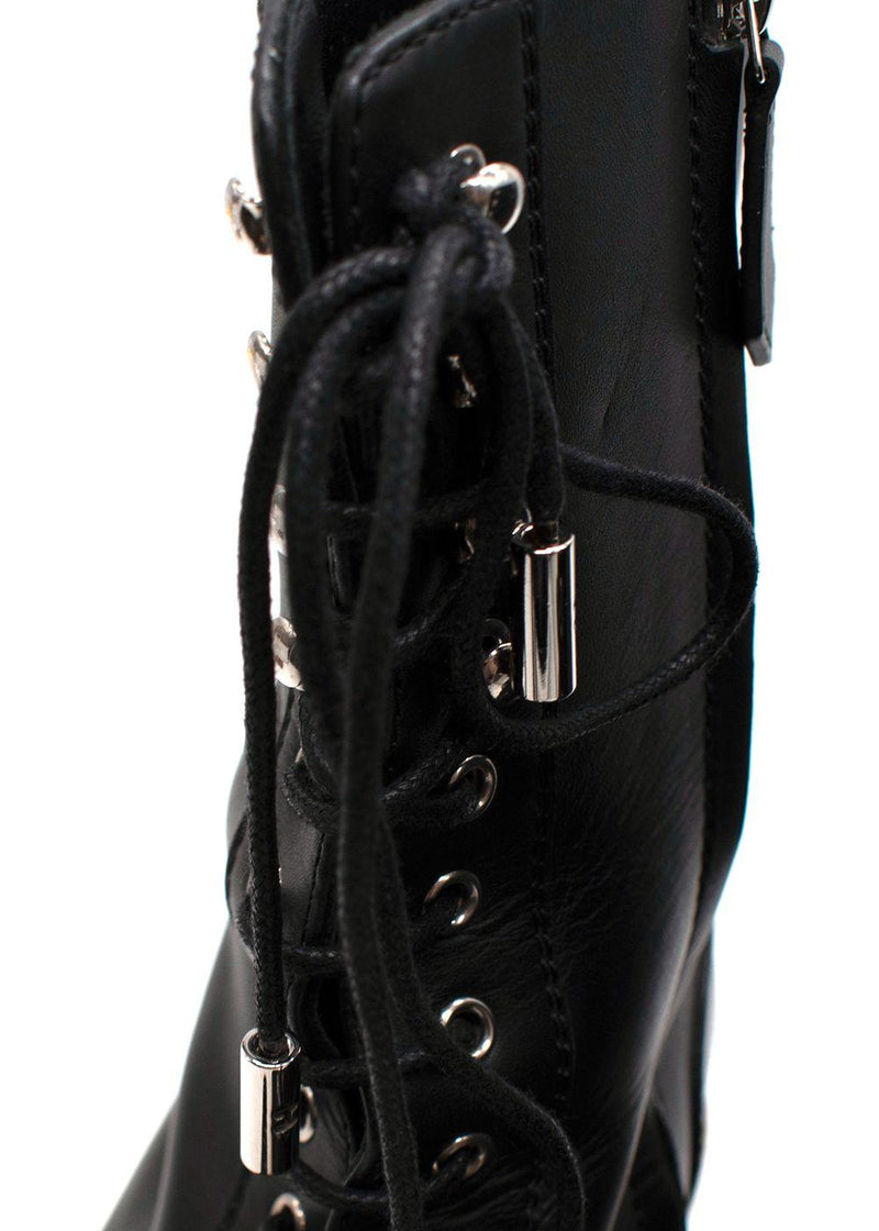 Hermes Black Leather Lace Up Platform Boots