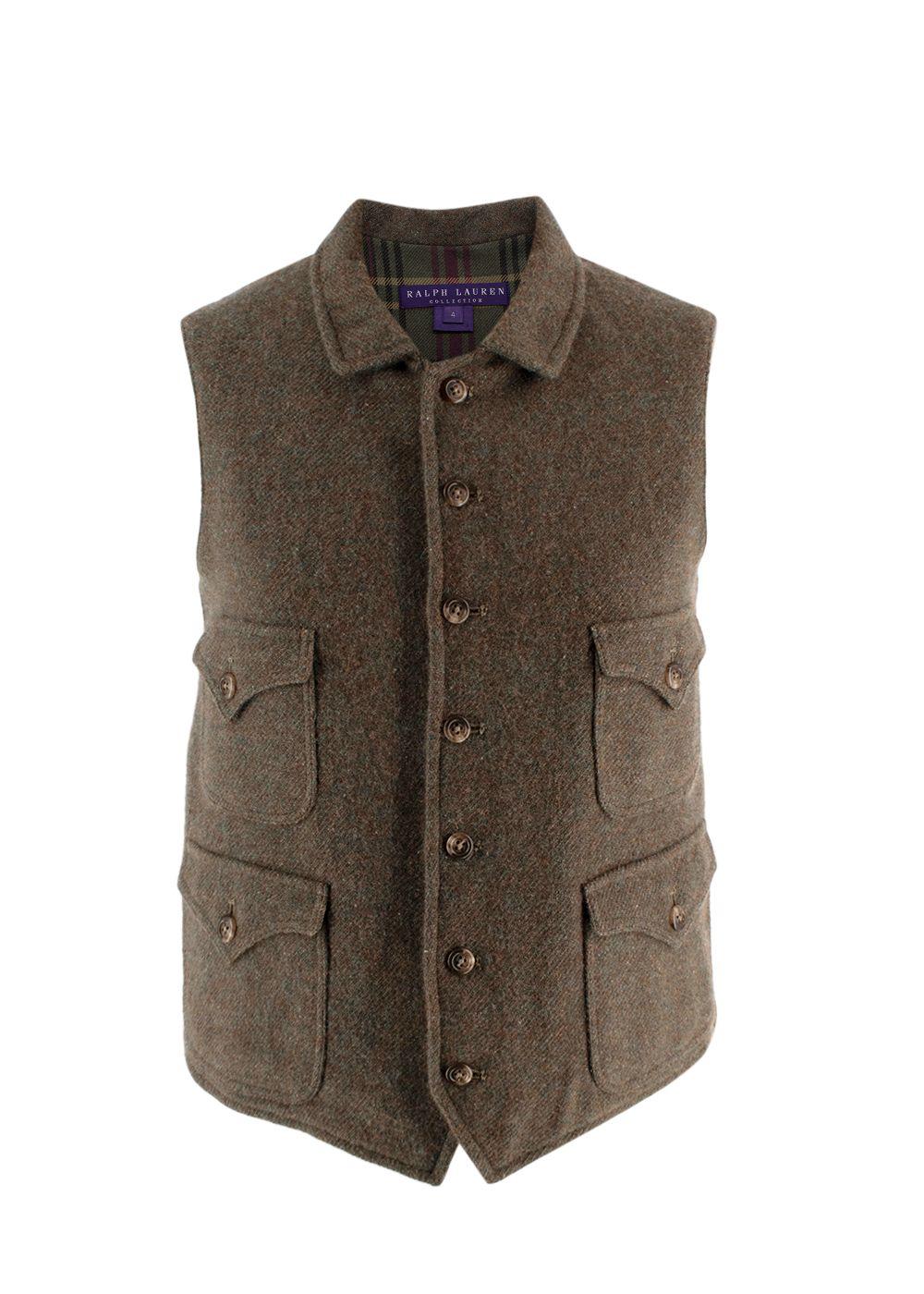 Ralph Lauren Khaki Tweed Alpaca Blend Gilet